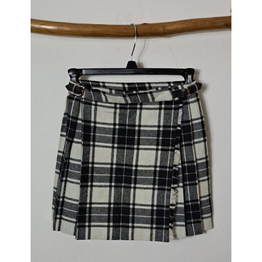 Blarney Skirt Mini Wrap Size 24 Black‎ White  Plaid Woolen Ireland Academia
